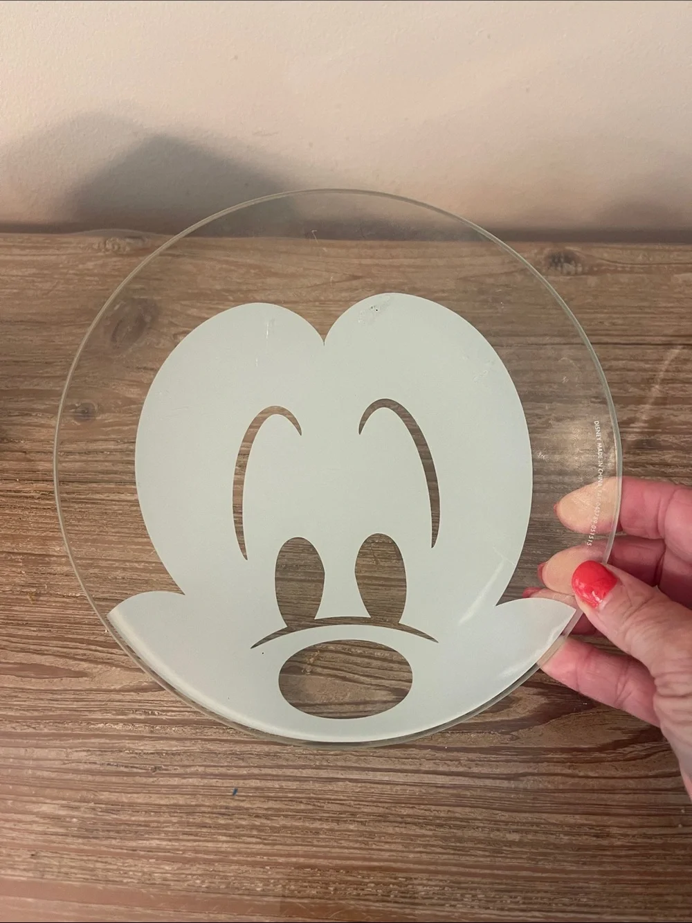 Clear glass  Mickey Face salad/dessert plate - White Design